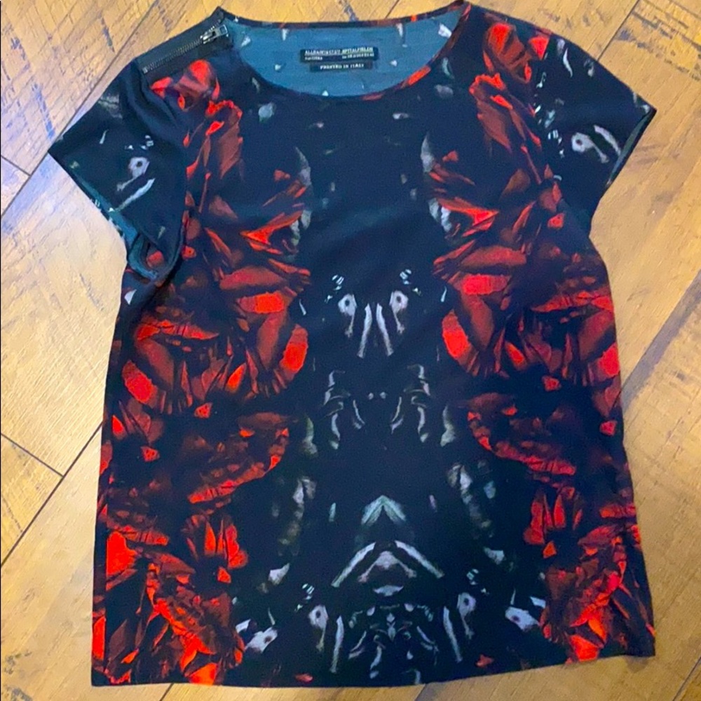 All Saints Printed blouse with zip detailing